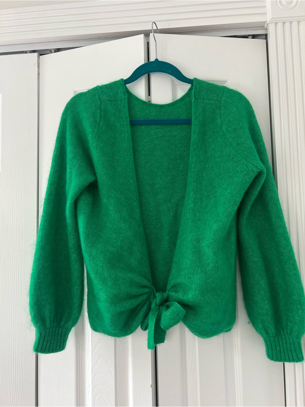 Sezane Emerald Green Crewneck Sweater Reversible with Tie/Wrap/Bow - Picture 2 of 4